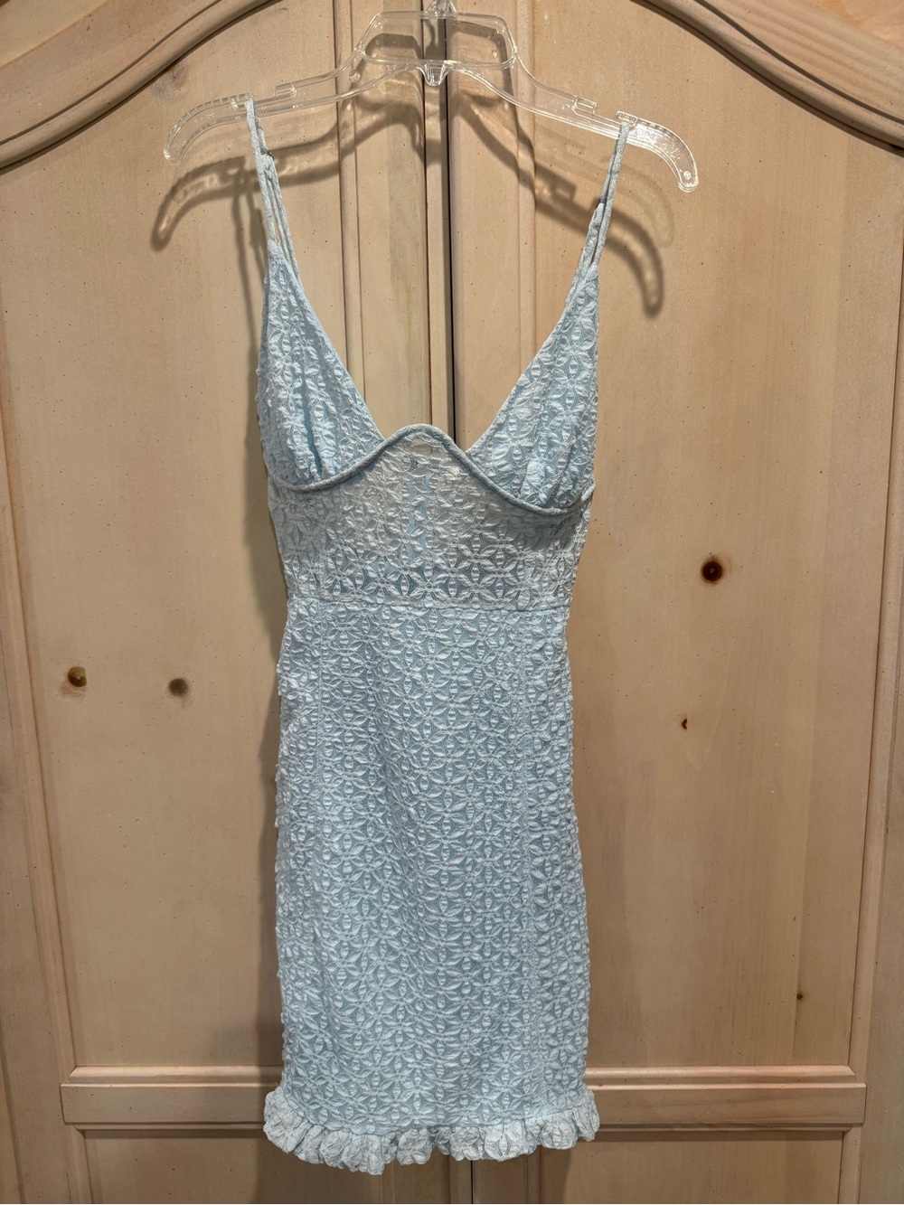 Emory Park Boutique Powder Blue Lace Slip Dress with Ruffle Hem